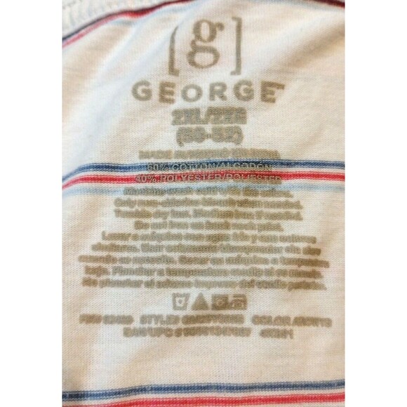 George Men's 2XL (50-52) Shirt White with Red Blue Stripe Striped Pattern - Picture 4 of 4